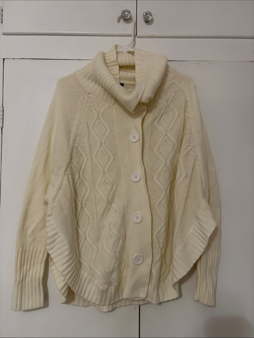 One A Cream Cable-Knit Turtleneck Cardigan Sweater